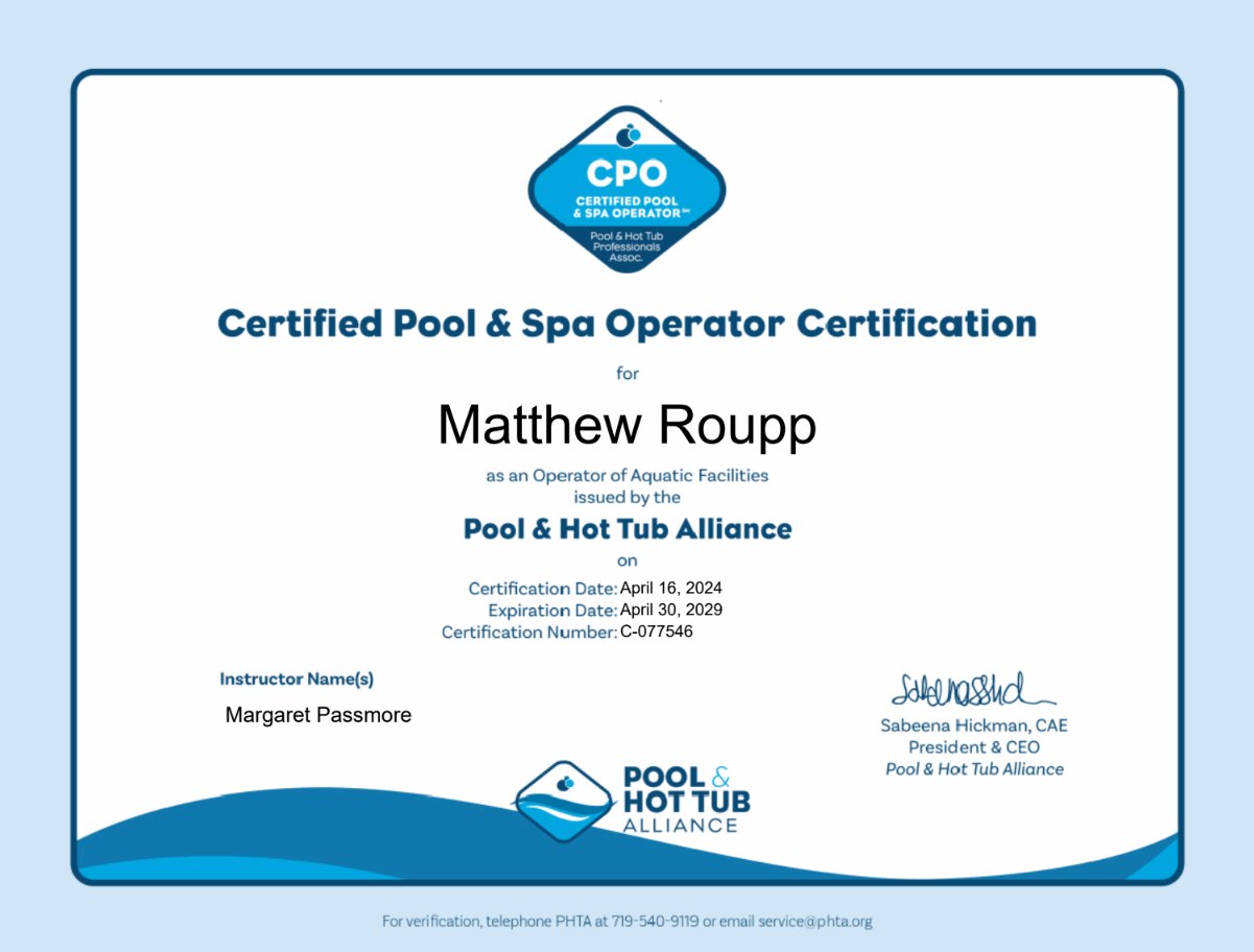 Certified Pool Operator certification