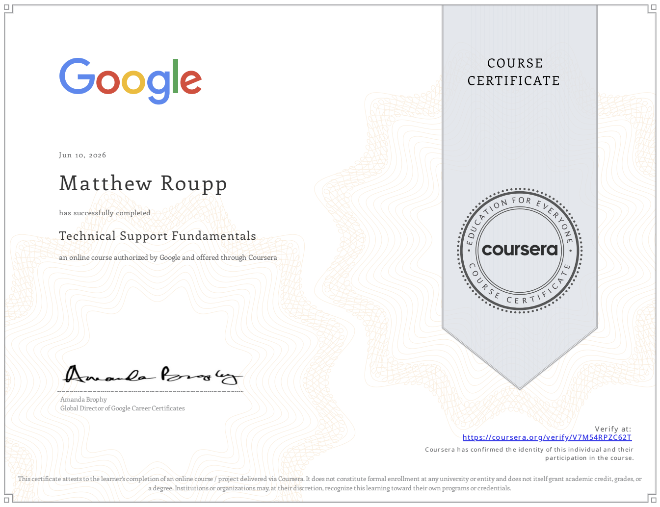 Google Technical Support Fundamentals Certificate