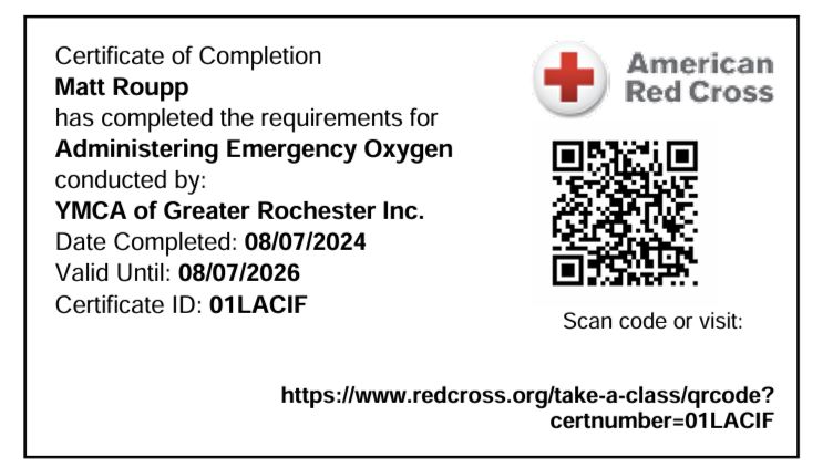 Emergency oxygen certification